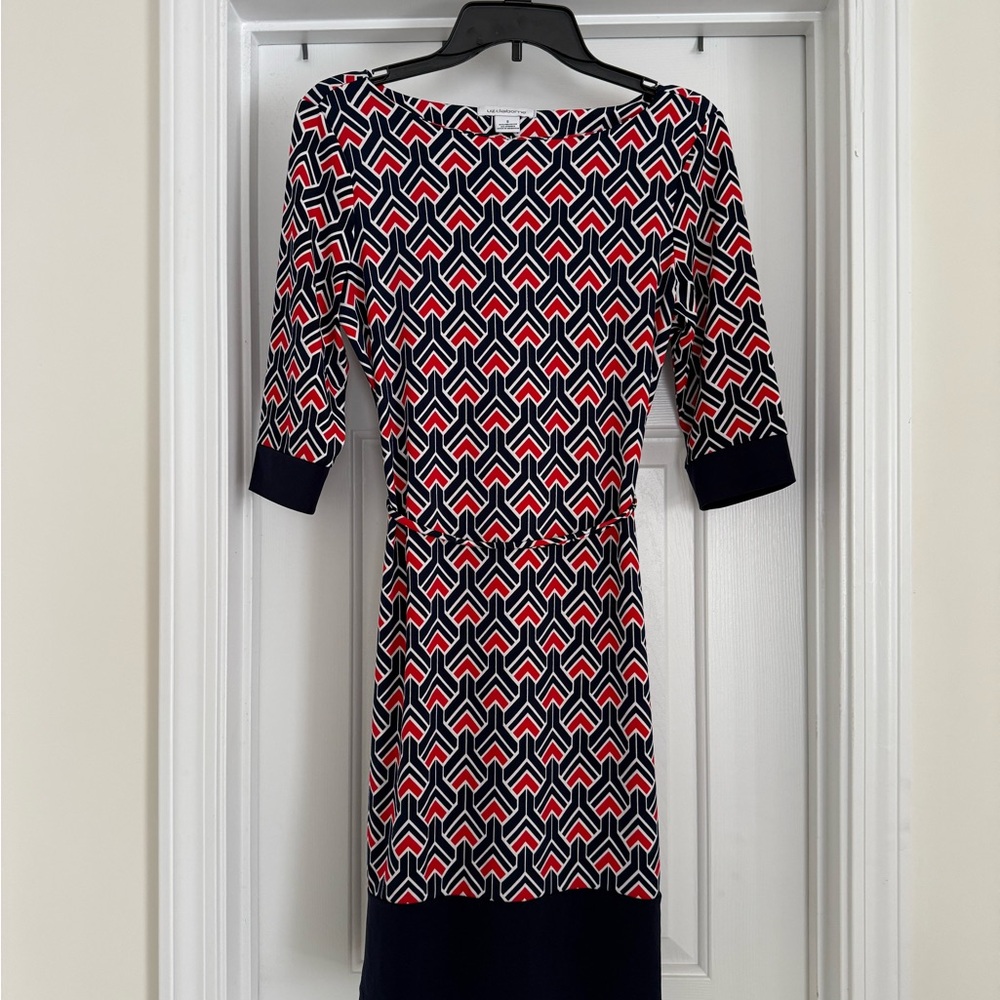 Liz Claiborne Geometric Pattern Dress 3/4 Cuffed Sleeves